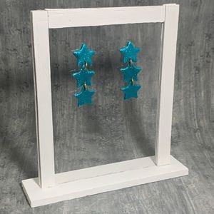 Blue Sparkly Handcrafted Clay Star Earrings